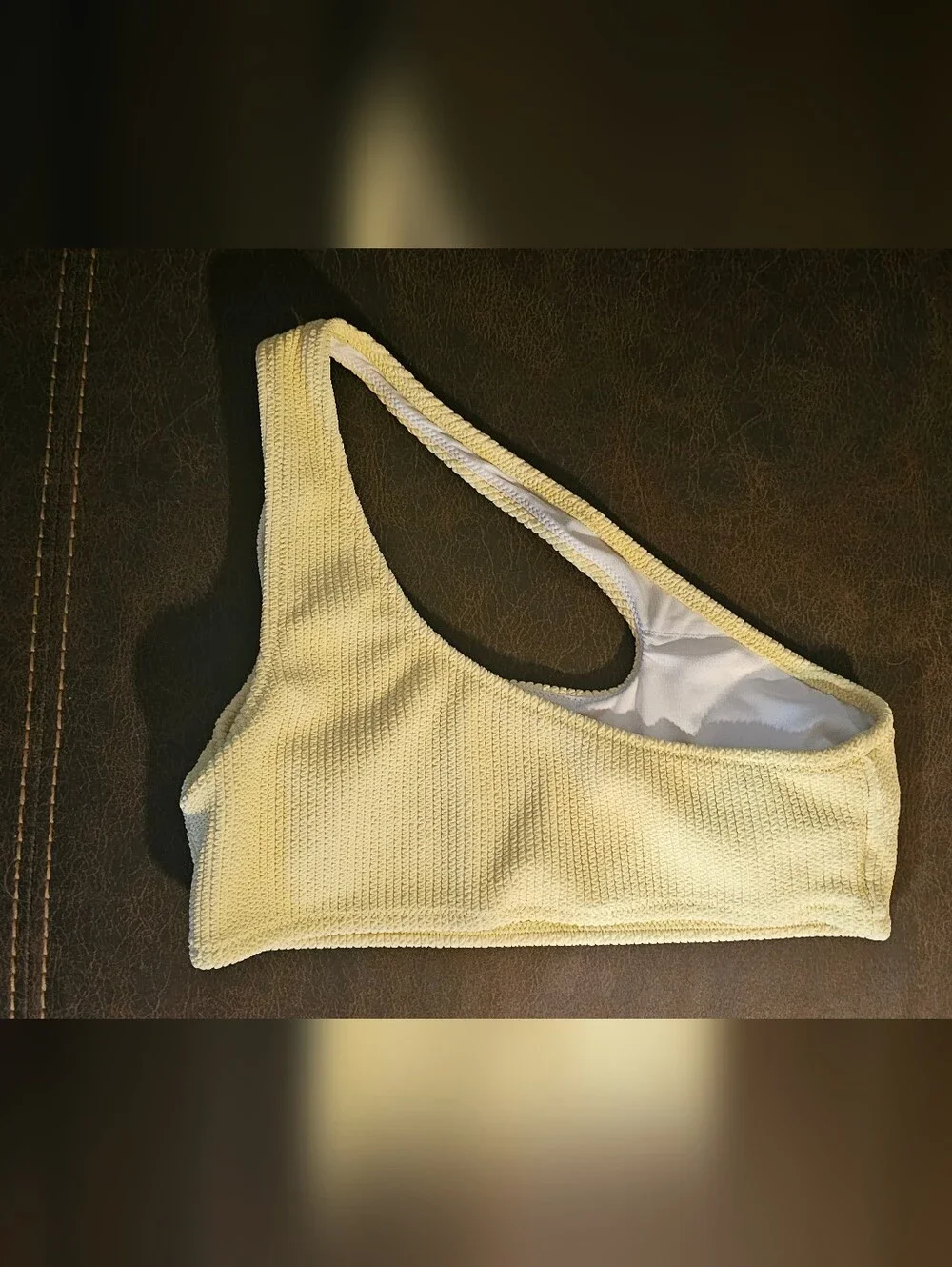 Victoria's Secret PINK Light Yellow Crinkle Bikini Top Only One Sided Strap Sm